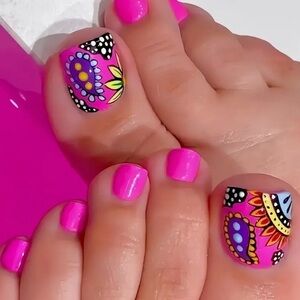 Pink Themed Fake Press On Toe Nails NWT